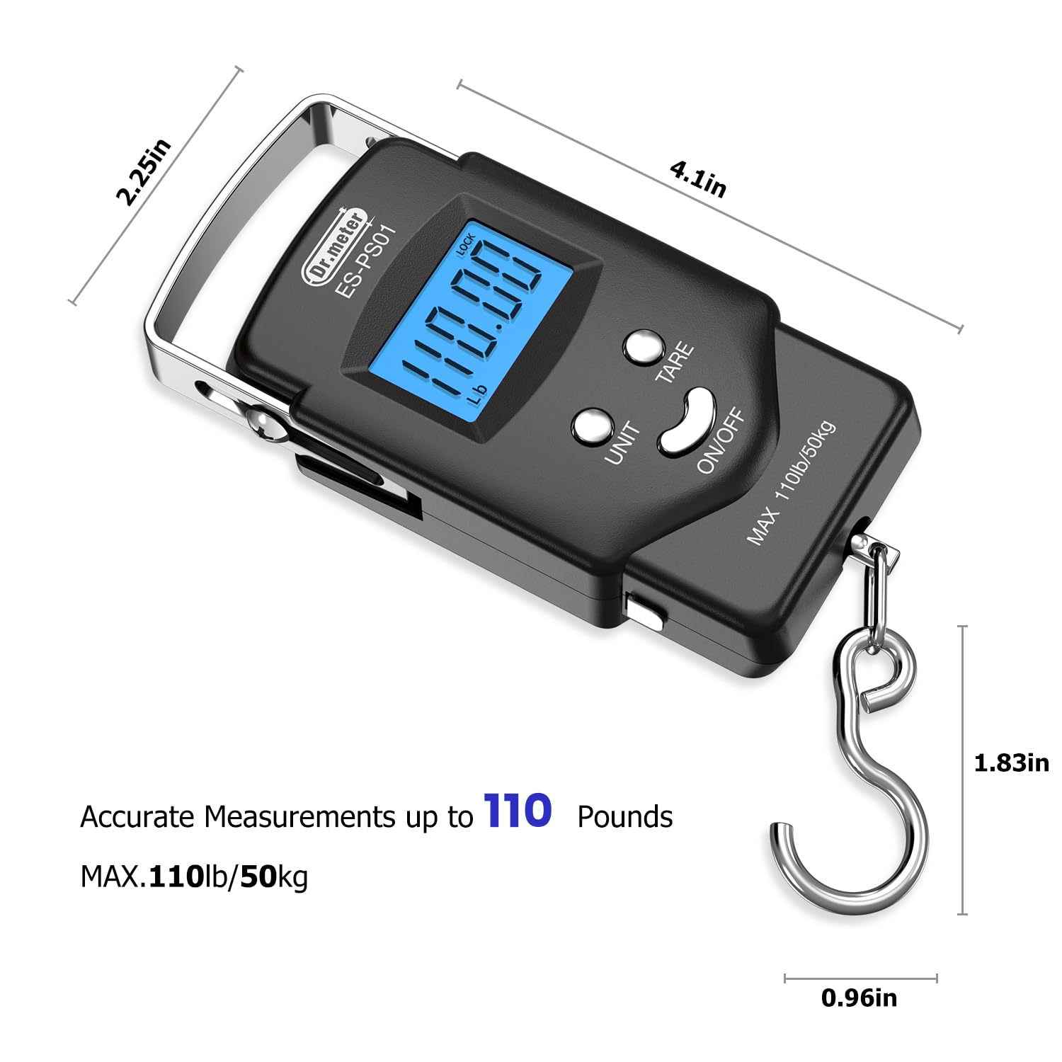 Pèse-poisson numérique Dr.meter – 50 kg / 110 lb avec ruban intégré