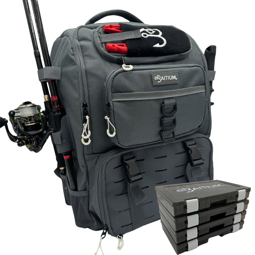 Baitium Sac à dos de pêche avec supports de canne, capacité de 40 l avec glacière, housse de pluie, poche isotherme, 4 plateaux de pêche inclus